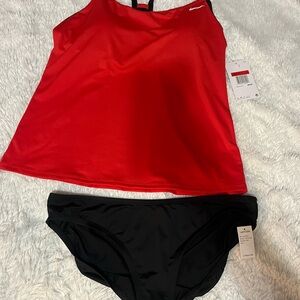 NIKE Black And Red 2 Pieces Racer
Back Tankini Swimsuit Size L